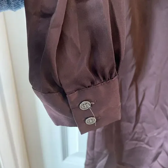 Ann Taylor Loft Blouse Women’s Size XS 1/2 Button Long Sleeve Deep Purple Sheer - Picture 6 of 10